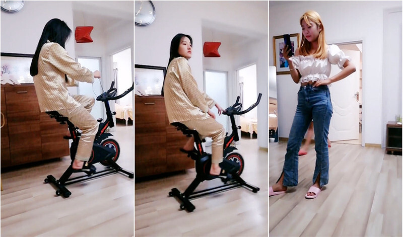 大奶良家客厅骑车健身被老公拉屋里啪啪❤️刚好表妹来做客故意呻吟让外面表妹听到