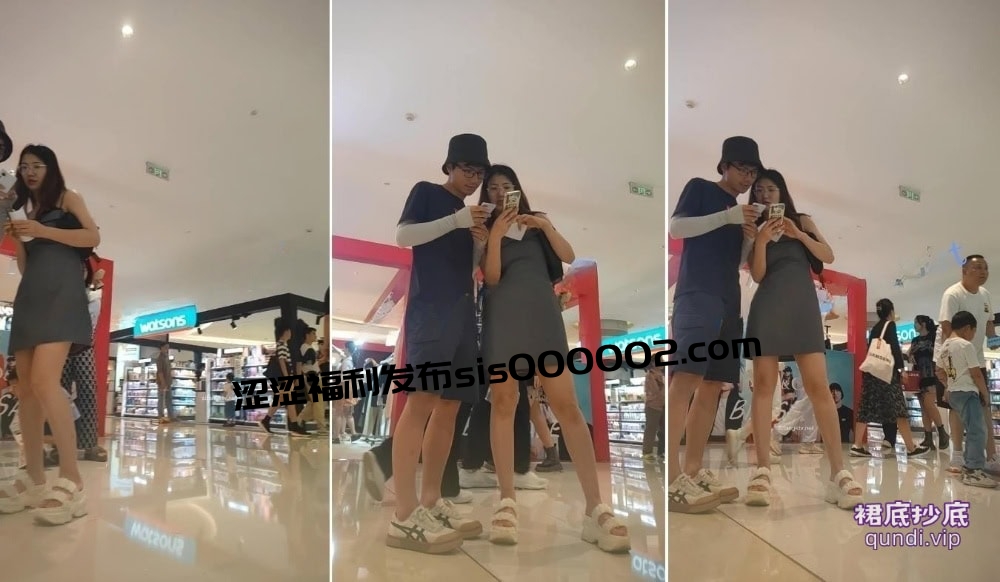 【XLBCD】167灰色连衣裙小姐姐和男友等奶茶，白色红点内【453M】